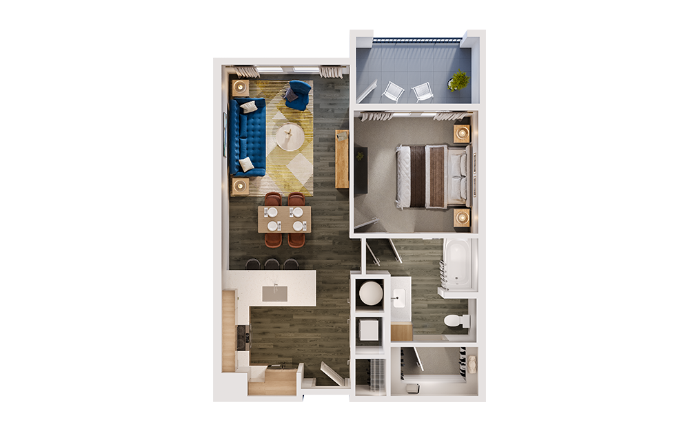 A2 - 1 bedroom floorplan layout with 1 bathroom and 758 square feet (3D) A2 - 1 bedroom floorplan layout with 1 bathroom and 758 square feet (3D)