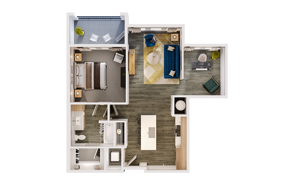 A4D - 1 bedroom floorplan layout with 1 bathroom and 892 square feet (3D) A4D - 1 bedroom floorplan layout with 1 bathroom and 892 square feet (3D)