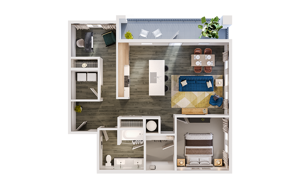 A6D - 1 bedroom floorplan layout with 1 bathroom and 986 square feet (3D) A6D - 1 bedroom floorplan layout with 1 bathroom and 986 square feet (3D)