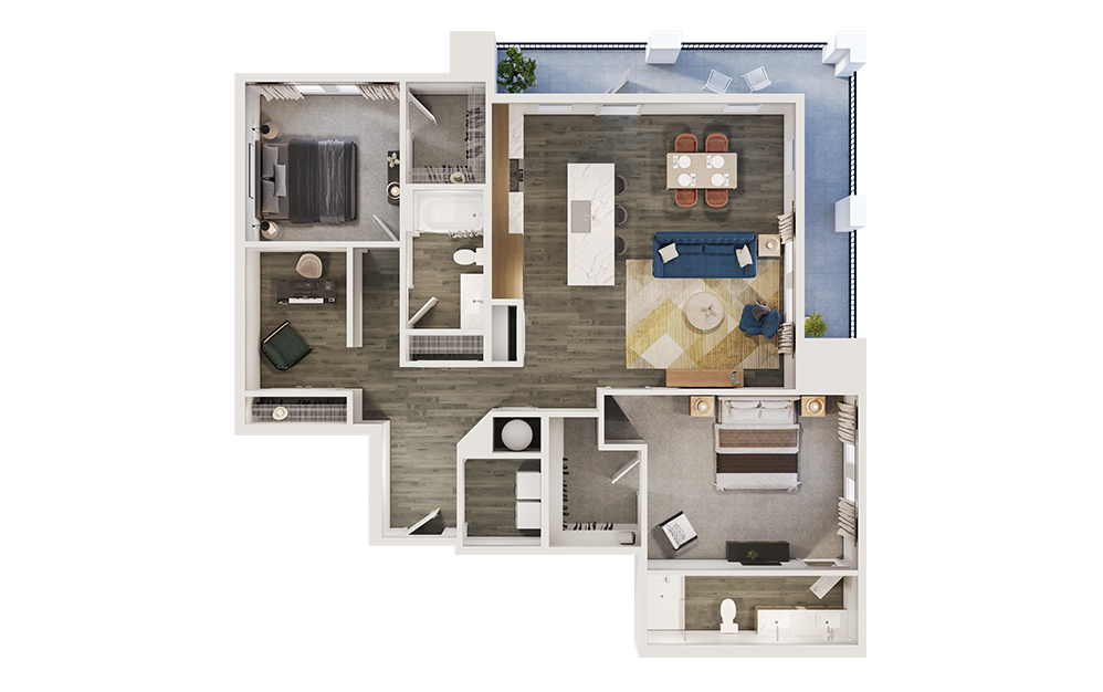 B9D - 2 bedroom floorplan layout with 2 bathrooms and 1471 square feet (3D) B9D - 2 bedroom floorplan layout with 2 bathrooms and 1471 square feet (3D)